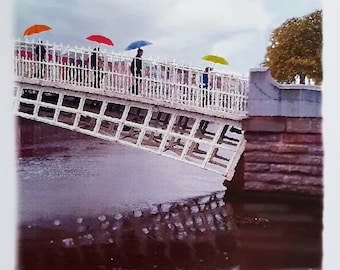 Ha'penny Bridge Colourful Rainy Day Print, Dublin, Irish Art, Gift from Ireland.