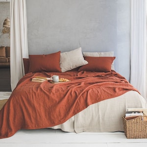 Heavyweight linen bedspread, Large, softened linen bed cover, Natural linen coverlet, Handmade linen bedspread, organic throw blanket.
