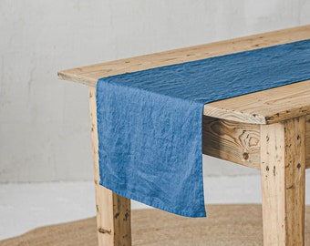 Kornblumen blauer Leinen Tischläufer, Handgemachter Leinen Tischläufer, Esstisch Dekor, Tischwäsche, Leinen Tischläufer in Sondergröße.