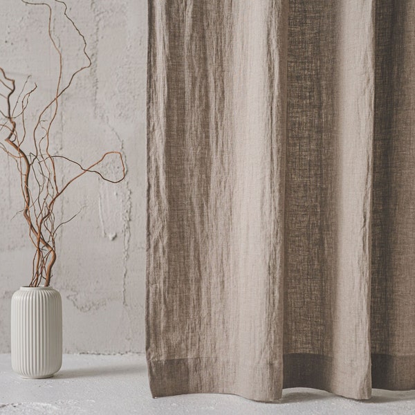 Natural washed linen curtains, Softened linen curtains in various colors, Custom length curtains, Rod pocket curtains, Handmade curtains.