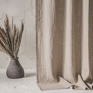 Natural linen curtain in various colors, Heavyweight softened linen curtain, Custom length linen curtain panel, Handmade rod pocket curtain.