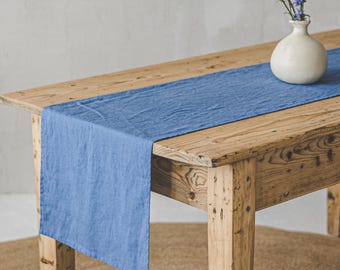 Denim blau Leinen Tischläufer, Handgemachtes Leinen Dekor, Tischwäsche Dekor, Weiche Tischwäsche, Umweltfreundlicher Tischläufer, Leinen Esszimmer Dekor.