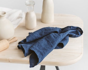 Linen tea towels - set of 2, Dark blue tea towels, Soft linen hand towels, Natural kitchen towels, Organic linen towels in various colors.