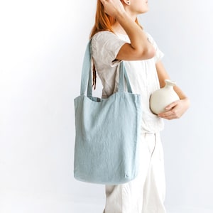 Light Blue Linen Tote Bag Natural Linen Bag for Everyday Use - Etsy