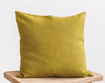 Olive green linen pillowcase, Decorative pillow cover, Olive linen throw pillow cover, Natural linen cushion cover, Handmade pillowcase.