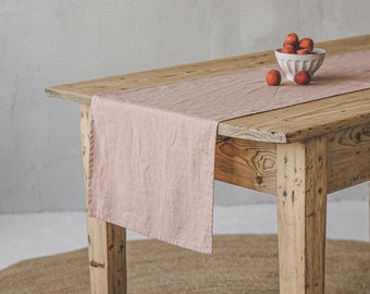 Camino de mesa de lino rosa brumoso, Camino de mesa natural hecho a mano, Decoración de lino de mesa, Mantelería, Camino de mesa ecológico, Decoración de lino para el hogar.