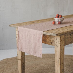 Misty rose linen table runner, Handmade natural table runner, Table linen decor, Table linens, Eco-friendly table runner, Linen home decor. image 1