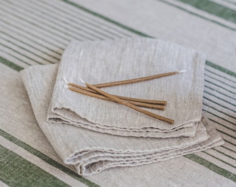 Natural linen napkins from French style linen fabric, Rough linen napkins, Heavyweight washed linen napkins, Handmade linen napkins set.