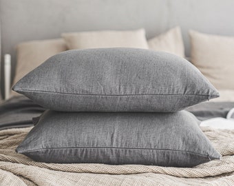 Natural linen pillow cover, Softened linen pillowcase in various colors, Handmade linen cushion cover, Organic heavyweight linen pillowcase.