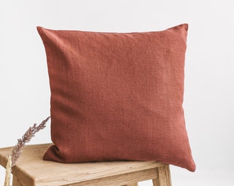 Terracotta linen cushion cover, Linen decorative pillow cover with zipper, Natural linen pillowcase, Linen throw pillow cover, Pillow sham.