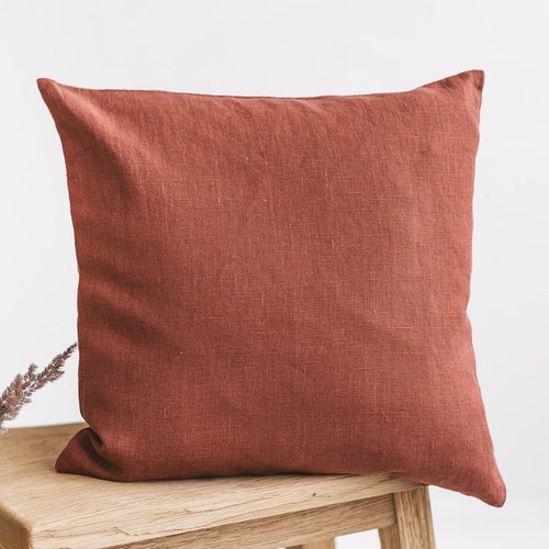 Terracotta Linen Cushion Cover Linen Decorative Pillow Cover Etsy