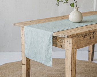 Frosty green linen table runner, Sage green linen table runner, Handmade natural linen table runner, High-quality 100% linen table runner.