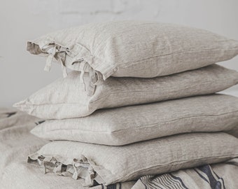 Rustic linen pillowcase, Gently rough linen pillowcase, Natural undyed linen pillow cover, Heavy linen cushion, Washed linen pillowcase.