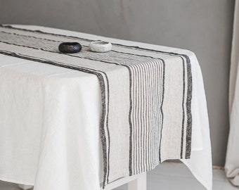 Handmade linen table runner, Striped heavyweight linen table runner, French style table runner in various colors, Thick linen table runner.