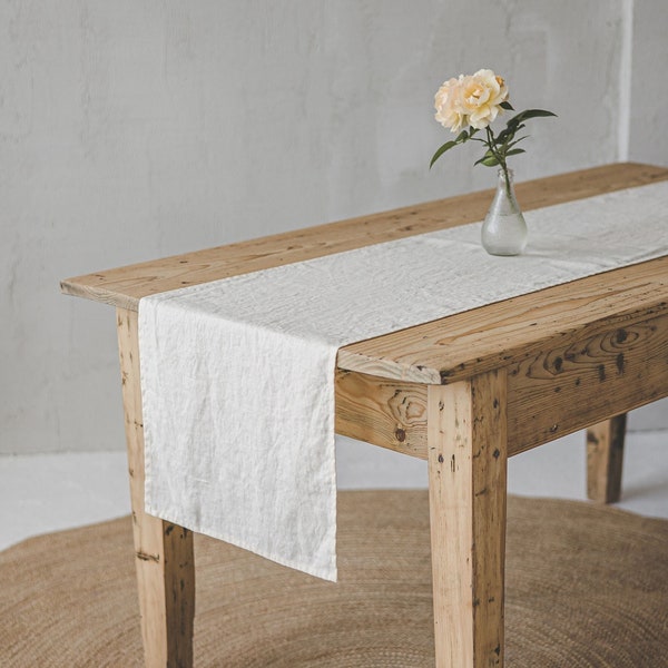 Cream linen table runner, Wedding natural linen table runner, Handcrafted soft linen table runner, Dinner table decor, Tabletop elegance.