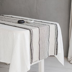 Handmade linen table runner, Striped heavyweight linen table runner, French style table runner in various colors, Thick linen table runner.
