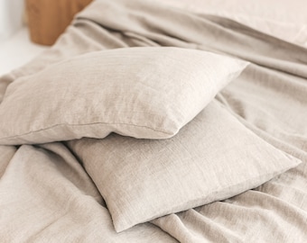Natural linen pillowcase, Undyed linen pillow sham, Envelope pillow case, Heavyweight linen cushion cover, Stonewashed linen pillowcase.