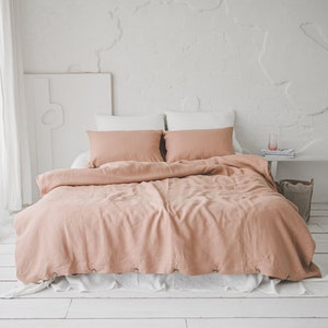 Linen duvet cover in misty rose, Natural softened linen duvet cover with coconut buttons, King, queen, twin duvet cover, Pink linen bedding.