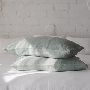 Linen pillowcase in various colors, Standard, Queen, King, Custom sizes pillow covers, Natural 100% linen cushion cover, European linen. image 1