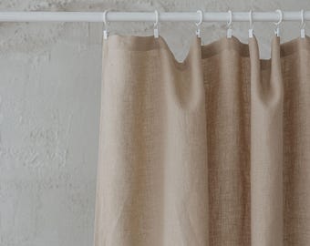 Natural Sand Linen Curtain, Handmade Linen Panel for Clips with Simple Hem, Soft Light Curtain for Cozy Minimalist Interiors, Boho Decor.