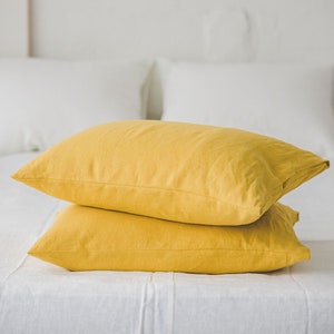 Mimosa yellow linen pillowcase, Softened linen, custom size pillowcase, Natural linen pillow cover with envelope closure, Cushion cover.