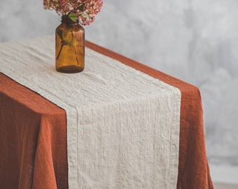 Natural linen table runner with mitered corners, Undyed linen table runner, Rustic linen table runner, Handmade Holidays linen table runner.