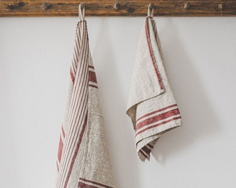 serviettes de bain en lin vintage, ensemble de serviettes en lin de style Français, serviettes à main en lin épais, serviettes de salle de bain en lin naturel, serviettes en lin de ferme.