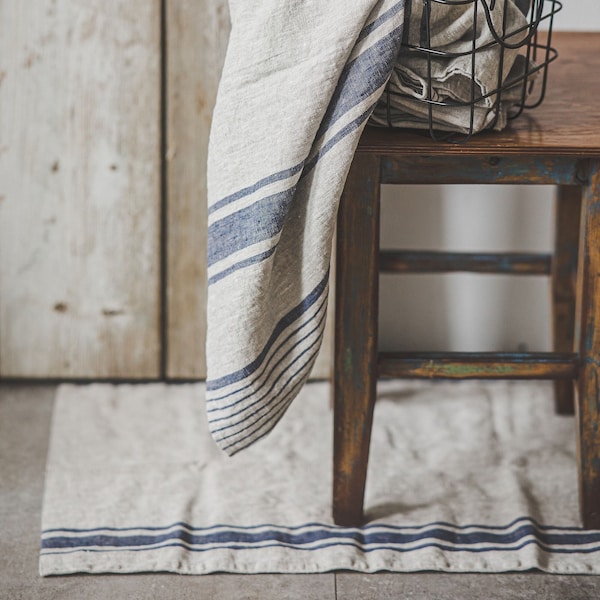 Tapis de bain en lin à la française, tapis de bain en lin épais, tapis de bain en lin double épaisseur, tapis de douche en lin naturel, tapis de bain en lin de ferme.