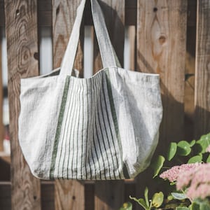 Petit sac en lin, sac en lin de style vintage, sac à main de style français, sac en lin naturel à rayures, sac en lin rustique, mini sac fourre-tout, sac écologique.
