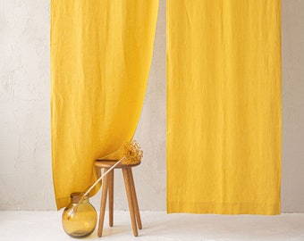 Cortina Noren de lino amarillo Mimosa, cortina de estilo japonés, divisor de puerta tradicional, cortina de lino con bolsillo para varilla, decoración del hogar de lino japonés.