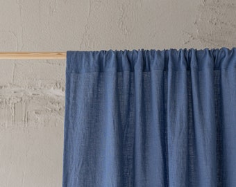 Denim blue linen curtain, Rod pocket linen curtain, Natural linen window treatments, Custom linen curtain panel, Natural linen home decor.