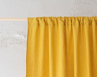 Mimosa yellow linen curtain, Rod pocket linen curtain, Natural linen window treatments, Linen home decor, Light and airy linen curtain.