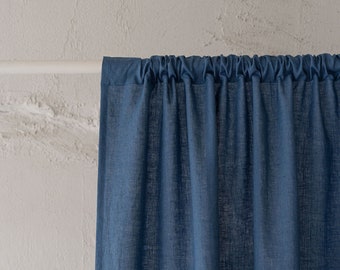 Cornflower blue linen curtain, Natural medium weight linen curtain in various sizes, Handmade custom linen drapes, Rod pocket linen curtain.