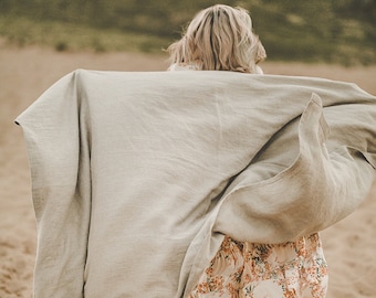 Natural linen beach blanket, Undyed linen summer blanket, Linen picnic blanket, Natural throw blanket, Camping linen blanket, Linen plaid.