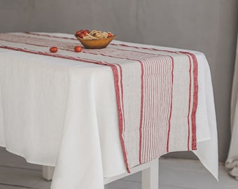 Handmade linen table runner, Vintage table runner in various colors, Striped linen table runner, Washed softened linen table runner.