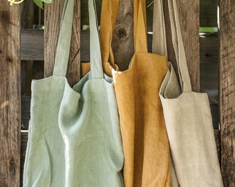 Linen tote bag in various colors, Natural linen bag, Summer bag, Casual linen bag for everyday use, Linen shoulder bag for women and men.