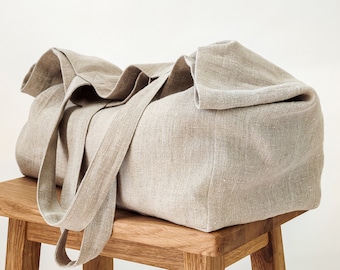 Grande borsa da spiaggia in lino, borsa estiva in lino naturale, borsa in lino oversize con fodera, borsa tote in lino fatta a mano, borsa da spiaggia naturale, borsa ecologica.