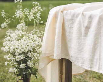 Cream linen tablecloth, Farm style linen tablecloth, Large linen tablecloth, Natural organic linen tablecloth, Handmade linen tablecloth.