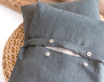 Dark grey linen pillowcase, Natural linen pillow cover, Dark gray cushion cover, Decorative pillow sham, Natural linen throw pillow cover.