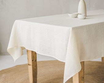 Cream linen tablecloth, Farm style linen tablecloth, Large linen tablecloth, Natural organic linen tablecloth, Handmade linen tablecloth.