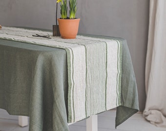 Striped linen table runner available in various colors, French style linen table runner, Farmhouse table runner, Washed linen table runner.