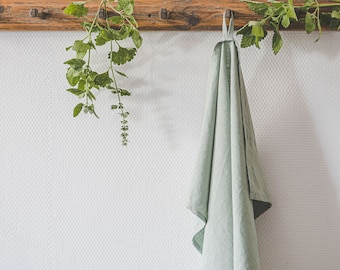 Frosty green linen tea towels, Handmade natural linen hand towels, Soft plain linen towel set, Linen guest towels, Sage green tea towels.