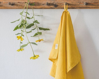 Mimosa yellow linen tea towels, Organic linen tea towels, Set of 2 natural linen towels, Handmade soft linen towels, Linen hand towels.