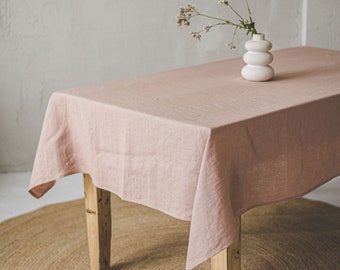 Misty rose linen tablecloth, Natural table setting charm, Handmade linen tablecloth available in various colors, Classic linen tablecloth.