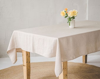 Sand linen tablecloth, Natural fiber tablecloth, Linen tablecloth for home decor, Handmade natural linen tablecloth in various colors.