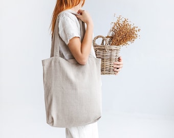 Linen tote bag, Undyed linen bag, Natural summer bag for women and men, Casual linen bag in various colors, Linen tote bag for everyday use.