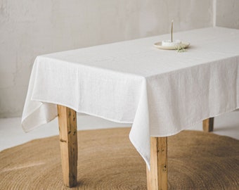 Nappe en lin blanc, nappe en lin aux dimensions personnalisées pour mariage, linge de table blanc cassé, nappe en lin adoucie de différentes couleurs.