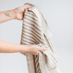 Rustic linen hand towels - set of 2, Natural linen towels, Tea towels, Striped kitchen towels, Vintage linen towels in various patterns.