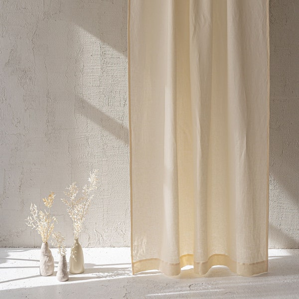 Rideau en lin crème, rideau en lin de poche Rod, traitements de fenêtre en lin naturel, décoration intérieure en lin, rideau en lin pour un design minimaliste.