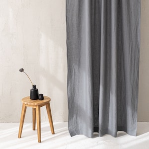 Grey linen curtain, Handcrafted custom length linen curtain, Natural linen curtain in various colors, Linen home decor, Window treatments. image 1